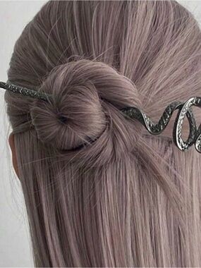 Goth Vintage inspired Snake Hair Accessory, Silver Color, Green faux Jew…